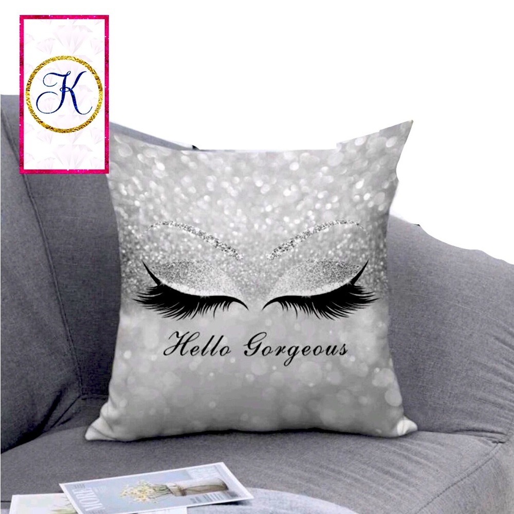Hello Gorgeous Pillow Cover Case | Lash Pillow Case | 18x18 Platinum Gray Pillow